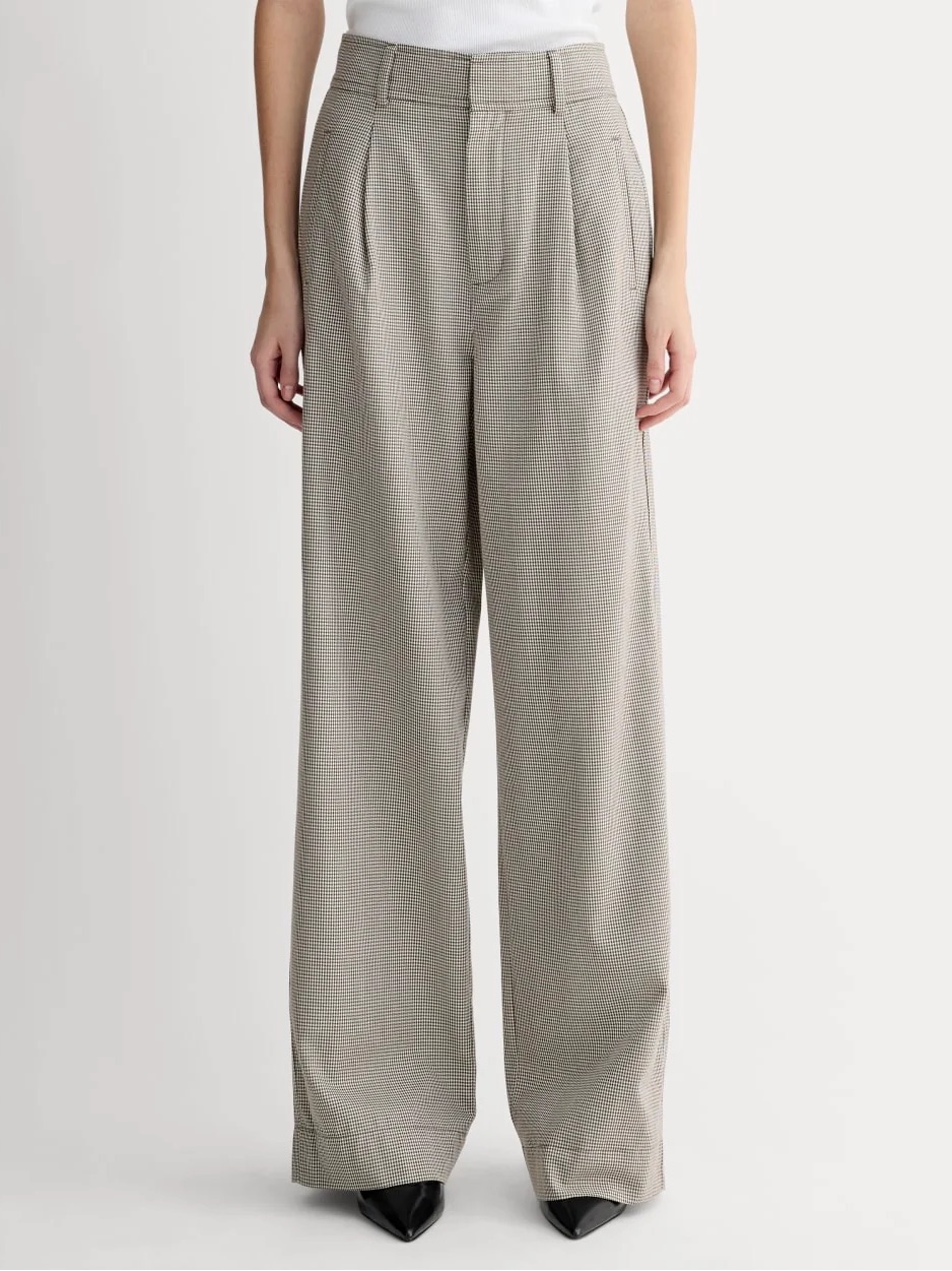 Everlane Taupe Mini-Gingham Wide-Leg Pleated Trousers - Sz10/ Hemmed